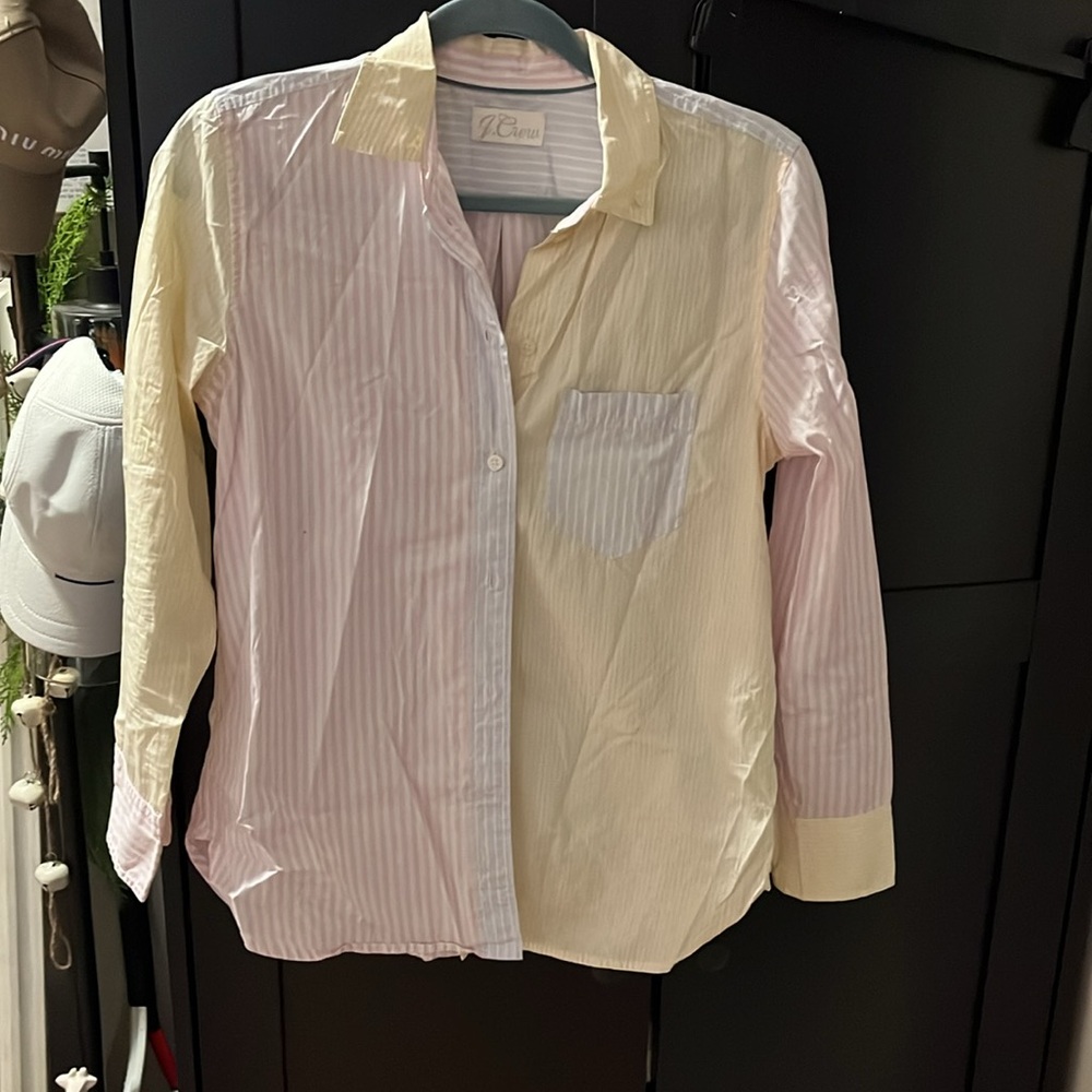 JCrew contrast color striped button down top